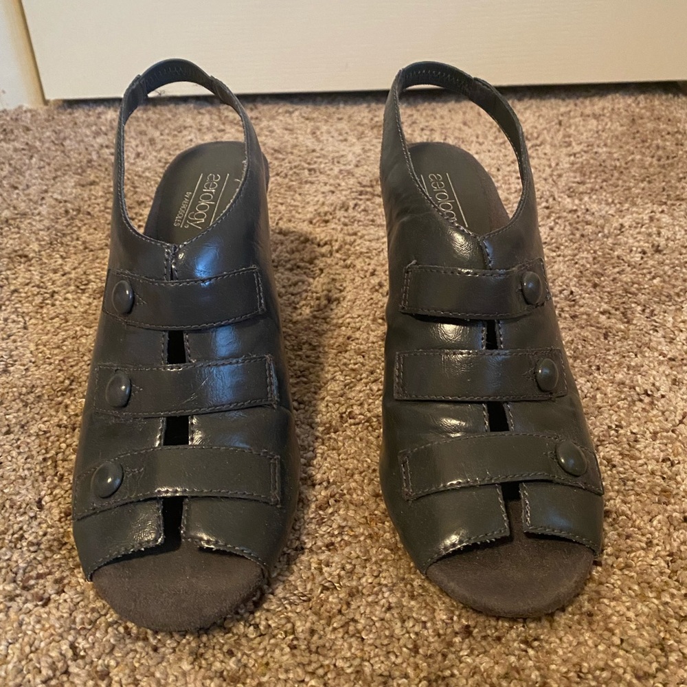 Gray high heeled sandals